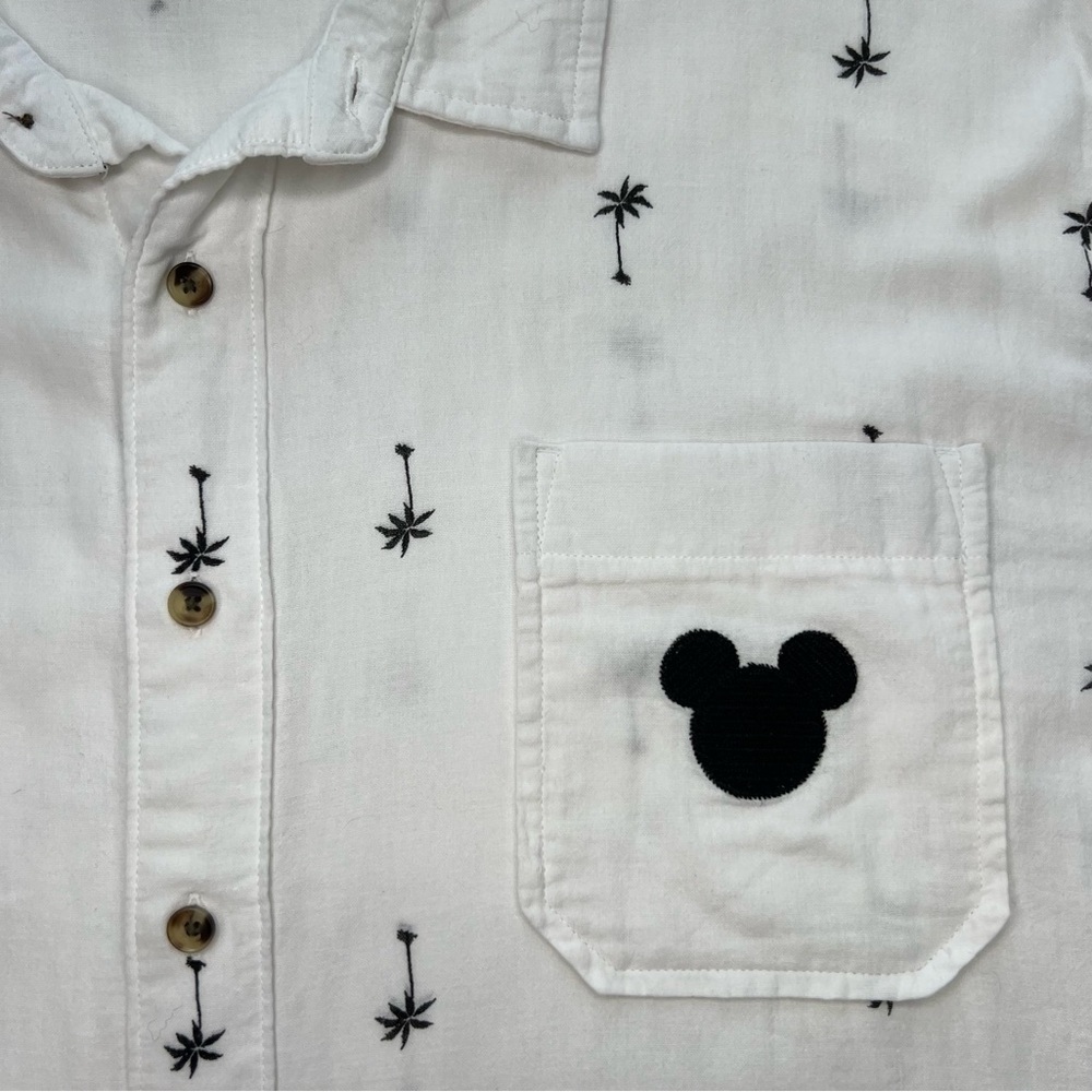 Disney Tropical Shirt Mickey Mouse Palms Button Up Off White Black XXL Junk Food - Picture 3 of 10